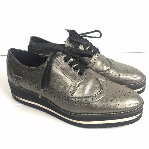 ZARA Creepers Loafers Silver Black White Lace Up